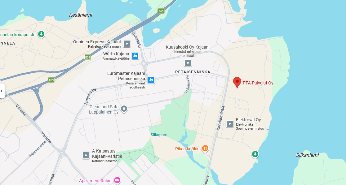 PTA Palvelut Oy tarkka sijainti Kajaanin kartalla, Nuaskatu 9
